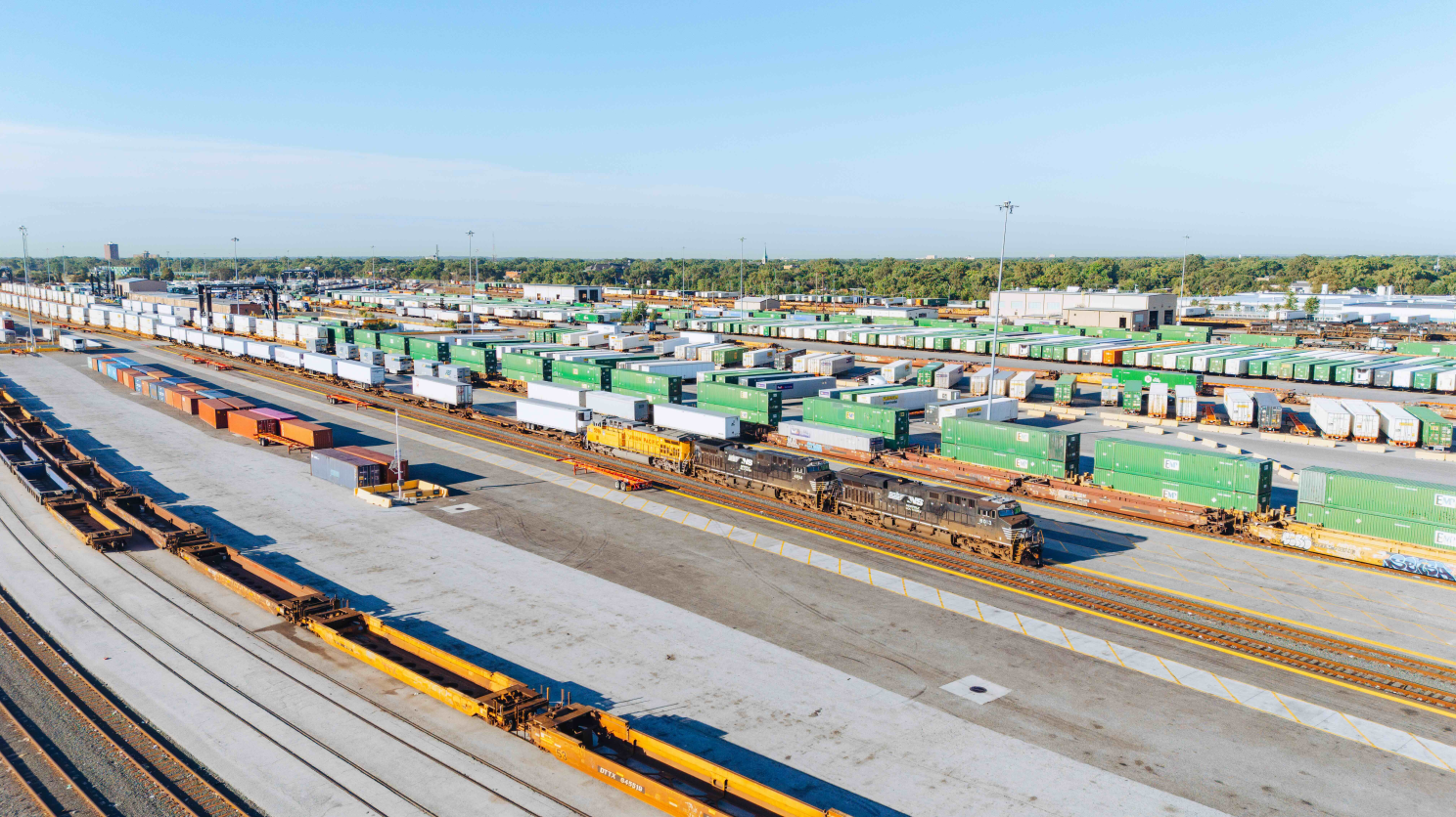 Intermodal trains and containers at the 47th Street facility