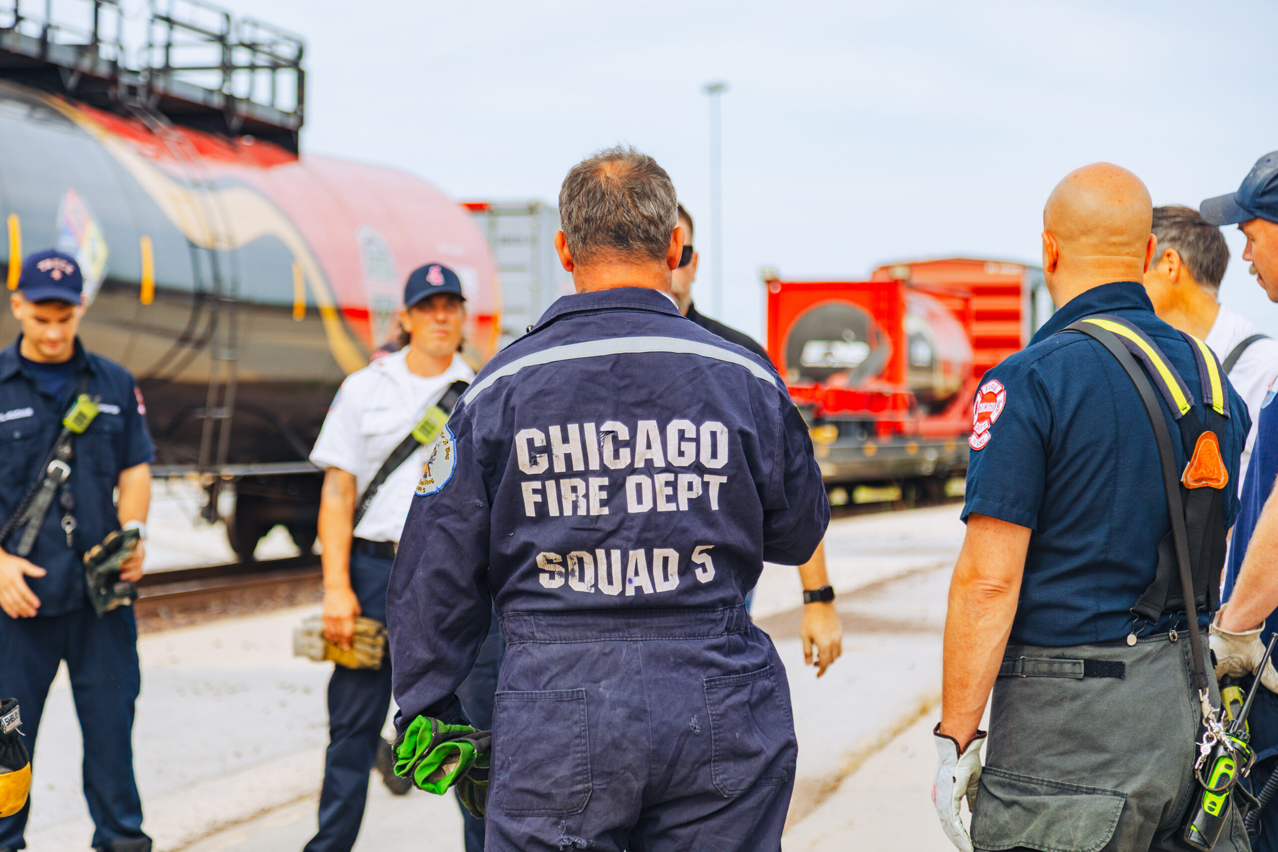 Chicago Fire Department first responders participating in railroad emergency response training