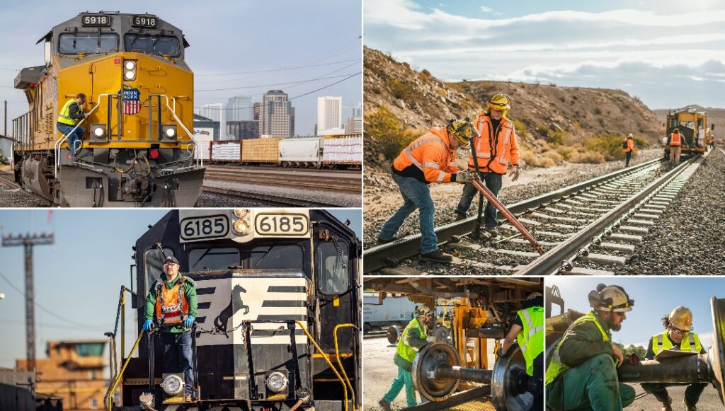 Union Pacific and Norfolk Southern employees working safely across railroad operations
